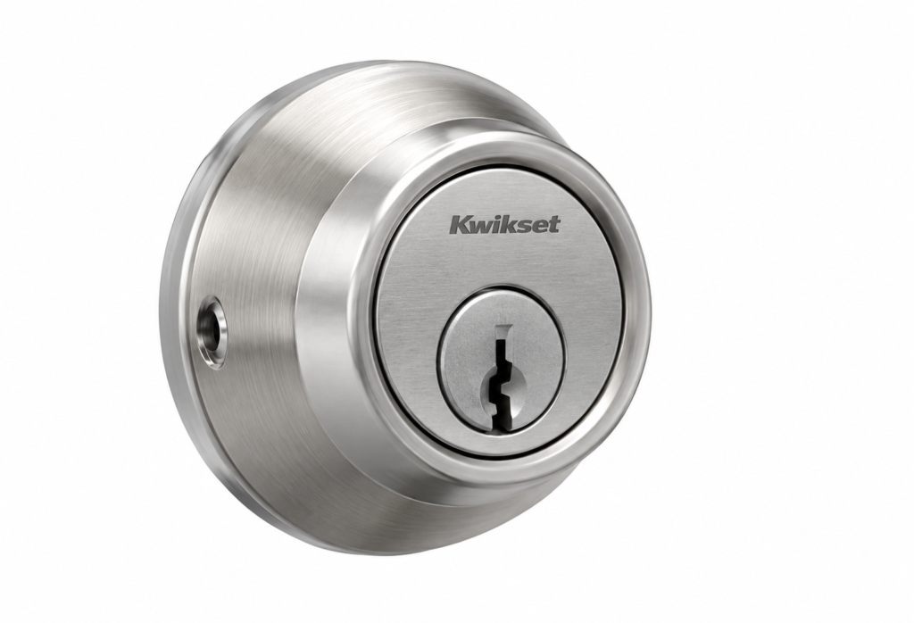Kwikset satin nickel deadbolt lock with keyhole